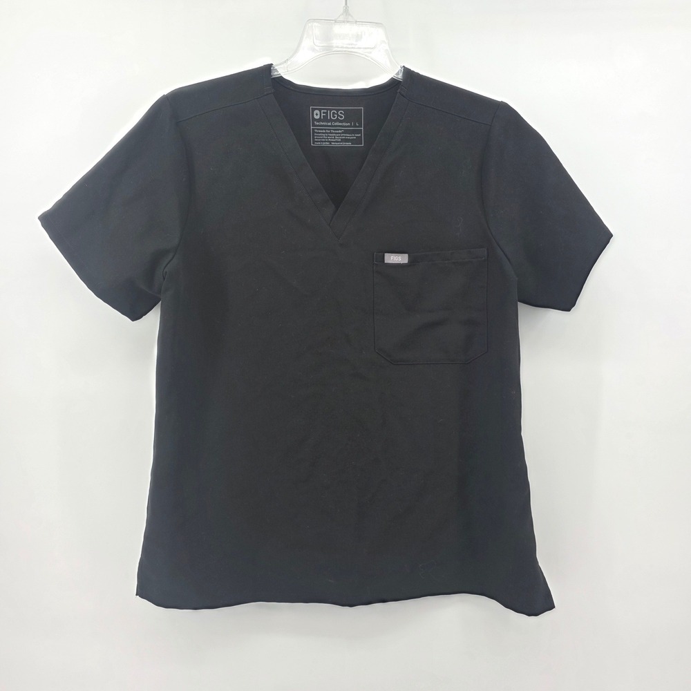 FIGS Catarina Women's Black V-Neck Scrub Top